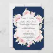 Hübsch Blush Floral Geometric Navy Blue Wedding Einladung (Vorderseite)
