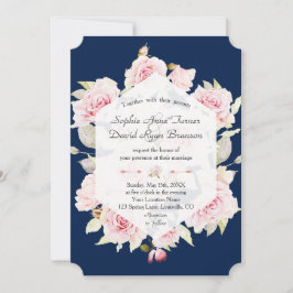 Hübsch Blush Floral Geometric Navy Blue Wedding Einladung