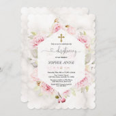 Hübsch Blush Floral Girl Christening Calligraphy Einladung (Vorne/Hinten)