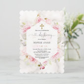 Hübsch Blush Floral Girl Christening Calligraphy Einladung (Stehend Vorderseite)