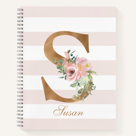 Hübsch Blush Floral Gold Foil Letter S Monogramm Notizblock (Vorderseite)