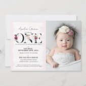Hübsch Blush Floral ONE Baby Girl's First Birthday Einladung (Vorderseite)