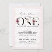 Hübsch Blush Floral ONE Baby Girl's First Birthday Einladung (Vorderseite)