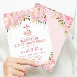 Hübsch Blush Floral Rose Gold Taufe 1. Geburtstag Einladung