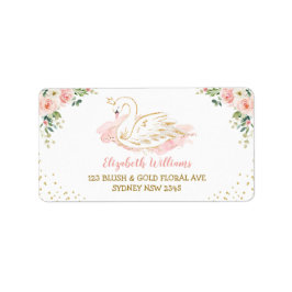 Hübsch Blush Floral Swan Princess Rücksendeadresse Adressaufkleber