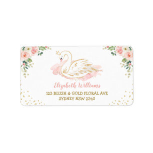 Hübsch Blush Floral Swan Princess Rücksendeadresse Adressaufkleber