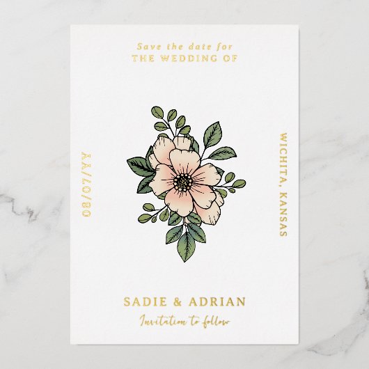 Hübsch Blush Florals Save the Date Folieneinladung (Vorderseite)