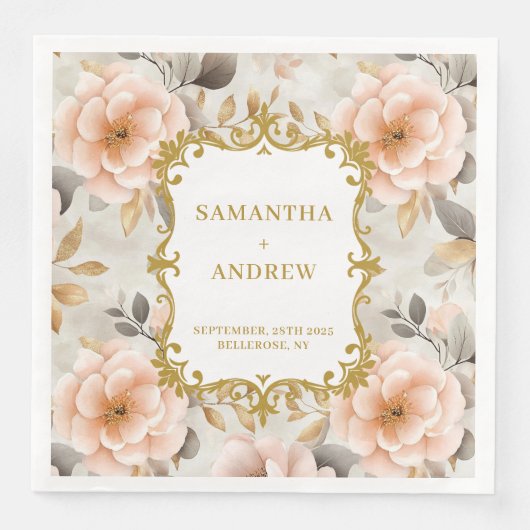 Hübsch Blush Gold Hochzeitspapier Napkins Serviette (Vorderseite)