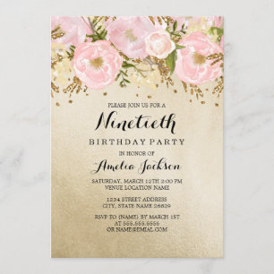 Hübsch Blush Gold Pink Flora 90. Geburtstag Einladung