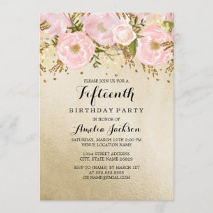 Hübsch Blush Gold Pink Floral 15. Geburtstag Einladung