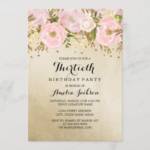 Hübsch Blush Gold Pink Floral 30. Geburtstag Einladung