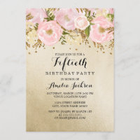 Hübsch Blush Gold Pink Floral 50. Geburtstag