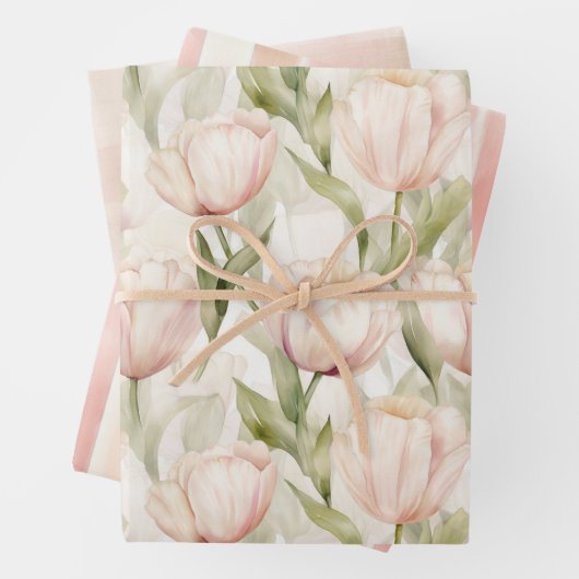 Hübsch Blush Peach Creme Tulips Blume Geschenkpapier Set (Beispiel)
