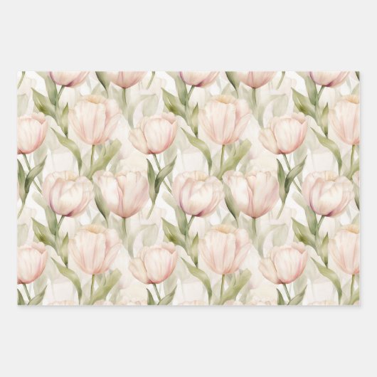 Hübsch Blush Peach Creme Tulips Blume Geschenkpapier Set (Vorderseite)