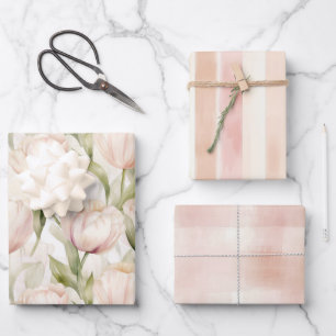Hübsch Blush Peach Creme Tulips Blume Geschenkpapier Set