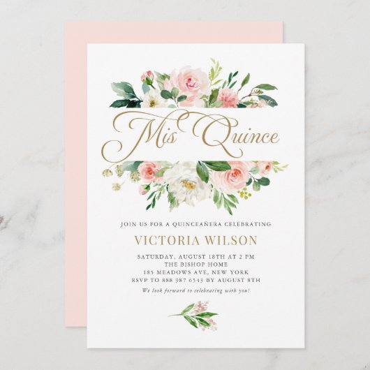 Hübsch Blush Peony Mis Quince Quinceañera Einladung (Vorne/Hinten)