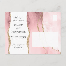 Hübsch Blush Pink Agate Modern Save the Date Ankündigungspostkarte