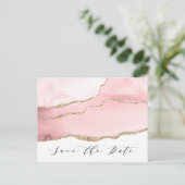 Hübsch Blush Pink Agate Modern Save the Date Ankündigungspostkarte (Stehend Vorderseite)