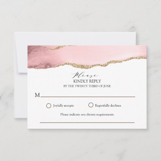 Hübsch Blush Pink Agate Moderne Hochzeit RSVP Karte (Vorderseite)