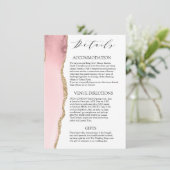 Hübsch Blush Pink Agate Moderne Hochzeitsdetails Begleitkarte (Stehend Vorderseite)