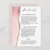 Hübsch Blush Pink Agate Moderne Hochzeitsdetails Begleitkarte (Vorne/Hinten)