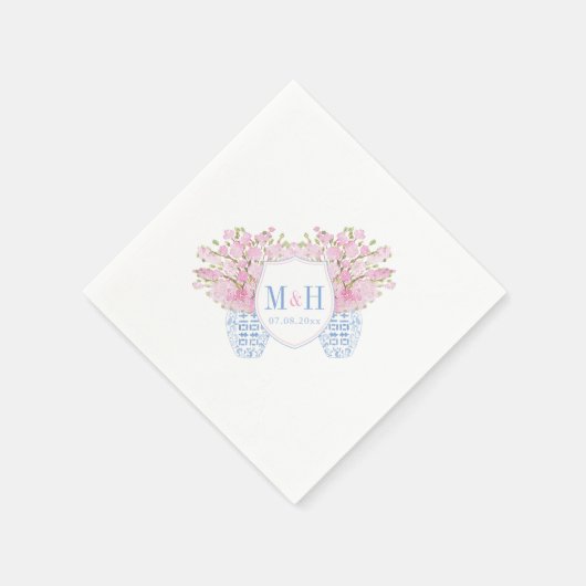 Hübsch Blush Pink Blue Monogram Wedding Serviette (Ecke)