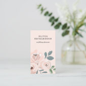 Hübsch Blush Pink Blume und Dusty Blue Blätter Visitenkarte (Stehend Vorderseite)