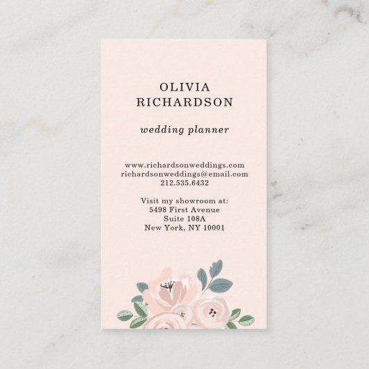 Hübsch Blush Pink Blume und Dusty Blue Blätter Visitenkarte (Rückseite)