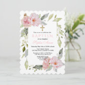 Hübsch Blush Pink Blütenblütentaufe Einladung (Stehend Vorderseite)