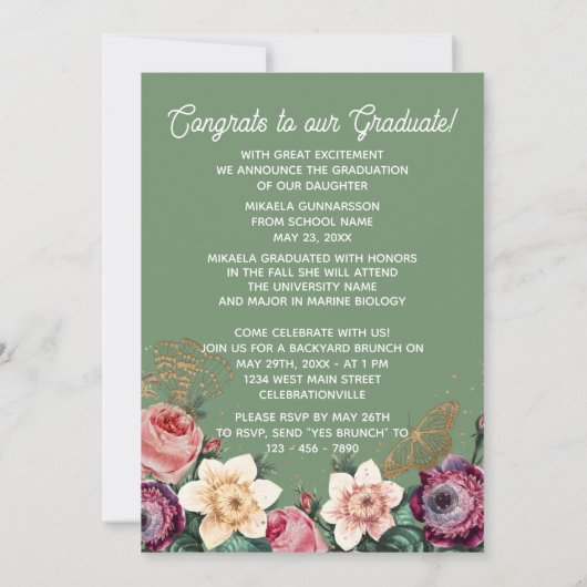 Hübsch Blush Pink Botanischer Boho-Abschluss Ankündigung (Rückseite)