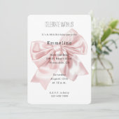 Hübsch Blush Pink Bow Geburtstag Einladung (Stehend Vorderseite)