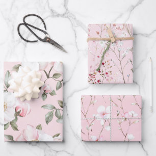 Hübsch Blush Pink Brautparty Weiße Blume Geschenkpapier Set