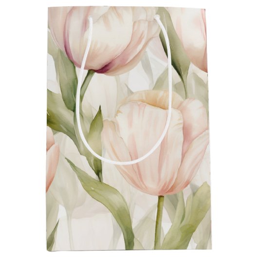Hübsch Blush Pink Creme Tulips Blumenzehen Mittlere Geschenktüte (Vorderseite)