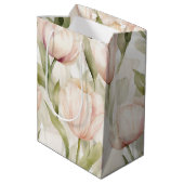 Hübsch Blush Pink Creme Tulips Blumenzehen Mittlere Geschenktüte (Rückseite Schrägansicht)