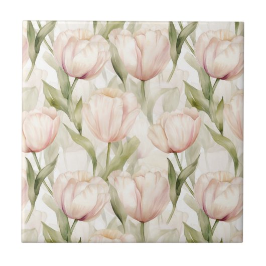 Hübsch Blush Pink Creme Tulips Floral Fliese (Vorderseite)