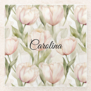 Hübsch Blush Pink Creme Tulips Floral Glasuntersetzer