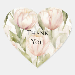 Hübsch Blush Pink Creme Tulips Floral Vielen Dank Herz-Aufkleber