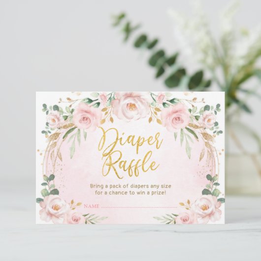 Hübsch Blush Pink Floral Diaper Raffle Baby Girl Begleitkarte (Stehend Vorderseite)