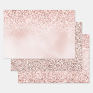 Hübsch Blush Pink Glitzer Aquarell Geschenkpapier Set
