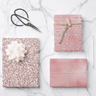 Hübsch Blush Pink Glitzer Geschenkpapier Set