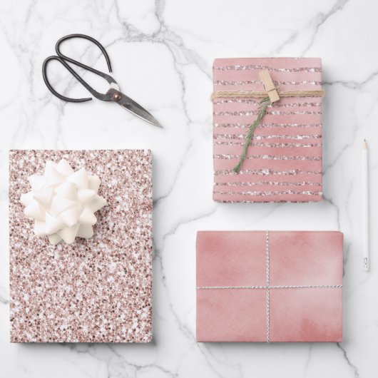 Hübsch Blush Pink Glitzer Geschenkpapier Set (Vorderseite)