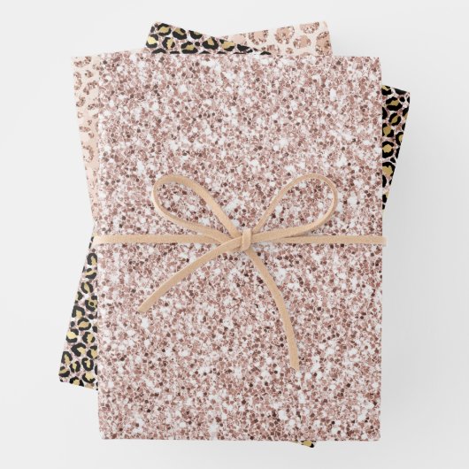 Hübsch Blush Pink Glitzer Gold Leopard Geschenkpapier Set (Beispiel)