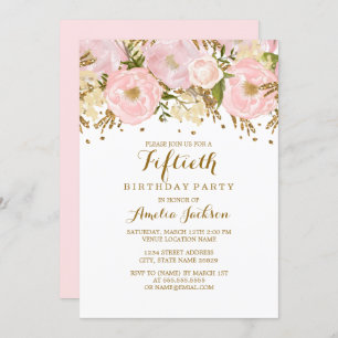 Hübsch Blush Pink Gold Floral 50. Geburtstag Einladung