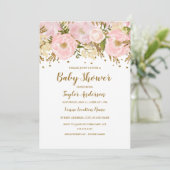 Hübsch Blush Pink Gold Floral Baby Dusche Einladung (Stehend Vorderseite)
