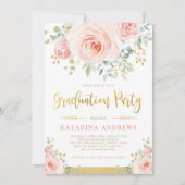Hübsch Blush Pink Gold Floral Graduation Party Einladung (Vorderseite)