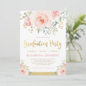 Hübsch Blush Pink Gold Floral Graduation Party Einladung (Stehend Vorderseite)