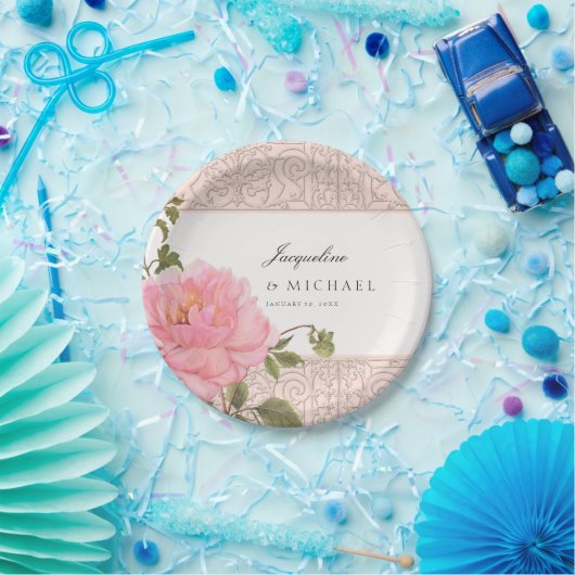 Hübsch Blush Pink Gray Peony Swirl Scroll Wedding Pappteller (Party)