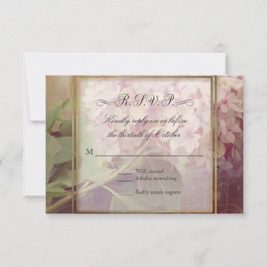 Hübsch Blush Pink Hydrangea Vintage Hochzeit RSVP Karte (Vorderseite)