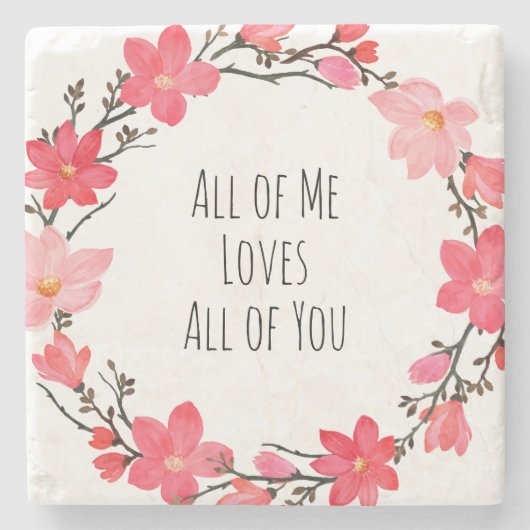 Hübsch Blush Pink Liebe Blumenkraut Typografie Steinuntersetzer (Vorderseite)