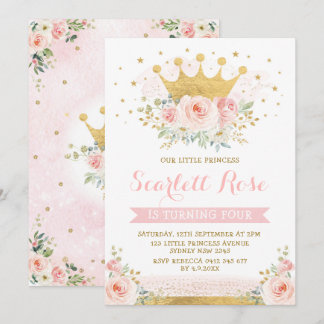 Hübsch Blush Pink Princess Gold Crown Geburtstag Einladung
